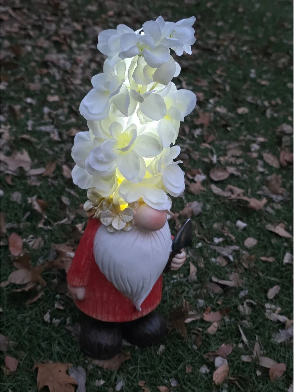 Solar Gnome with Flower Hat LED Lights Outdoor Garden Decor